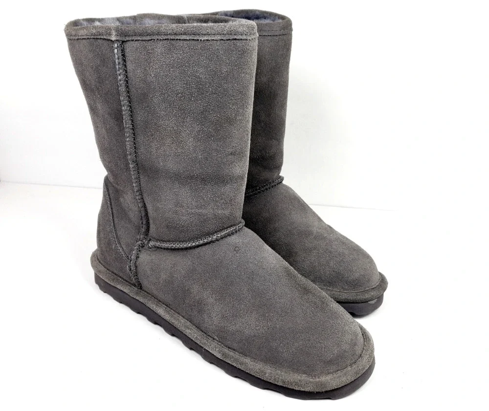BearPaw Elle Short Womens Size 10 Gray Suede Sheepskin Warm Winter Boots 1962W